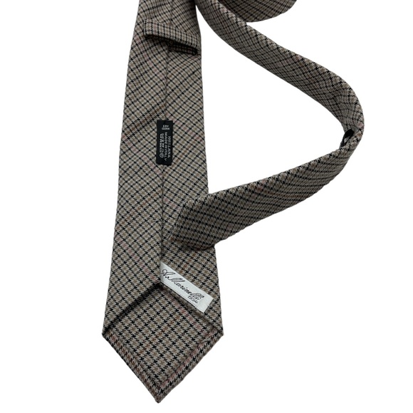 À. MARINELLI Beige Houndstooth Wool LUXURY Slim Tie HANDMADE ITALY - Picture 2 of 5